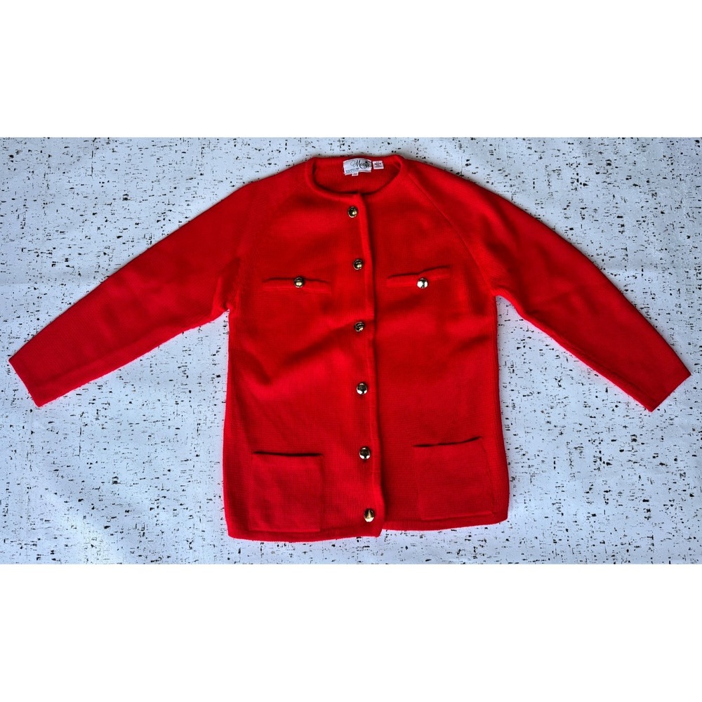 VTG Womens Sz Medium (36) Macy's Red Button Up Cardigan Sweater‎ Raglan Sleeve